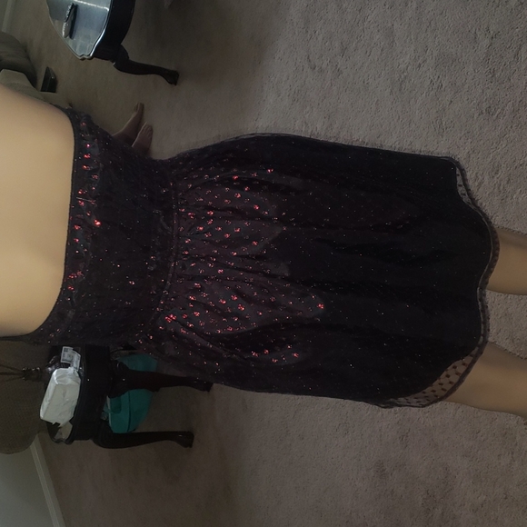 Alice xs strapless mesh overlay shiny red embroidered dot pattern smocked back - Picture 7 of 10